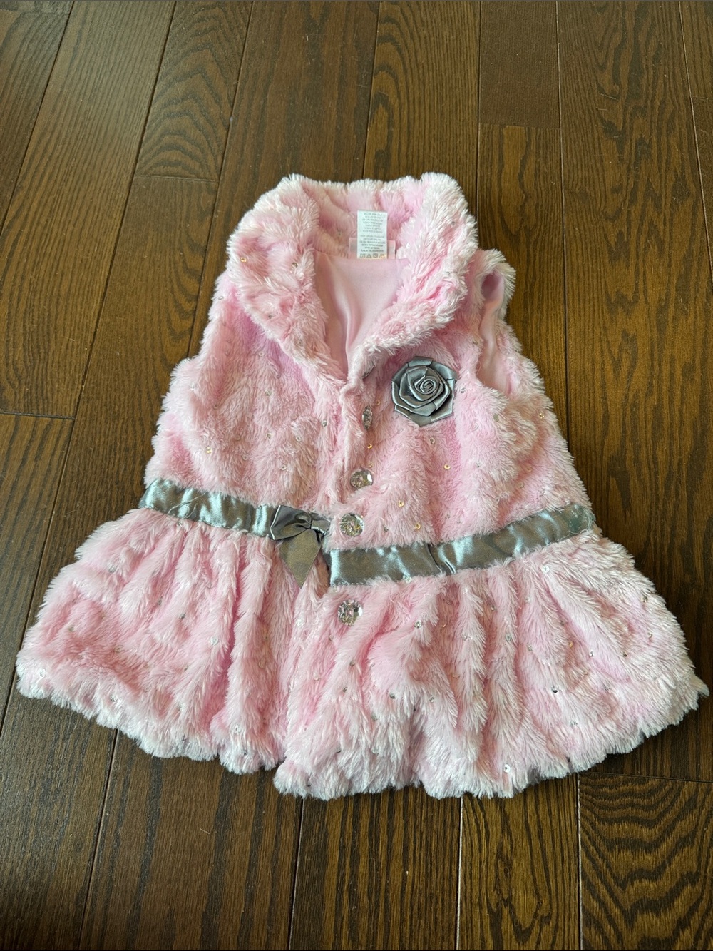 Girls Pink Faux-Fur Vest with Silver Trim